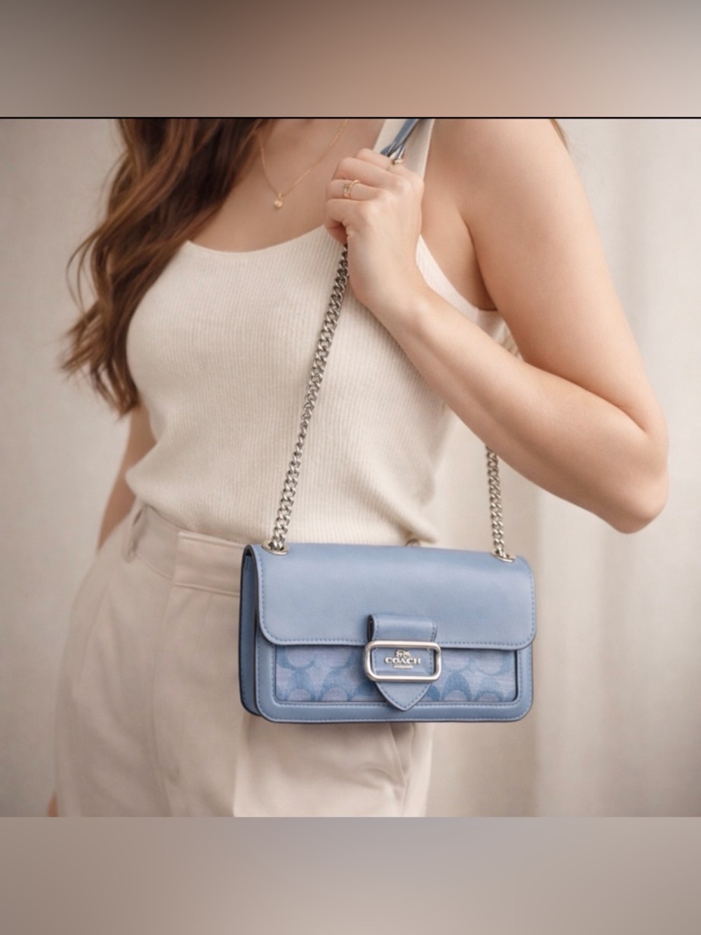 Coach Light Blue Signature Chain Shoulder Bag